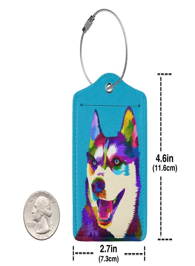 PutDiDi Luggage Tag Husky Leather Suitcase Tags Identifiers Privacy Cover Address Card Id Label with Stainless Steel Loop for Travel Bag Baggage Labels for Women Men Travel Essentials 2 Pcs - Image 4